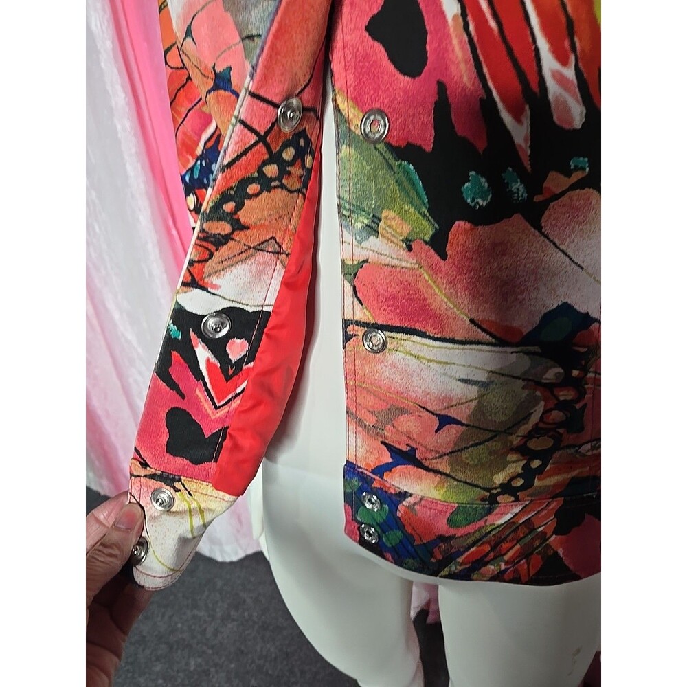 Chico's Colorful Floral Watercolor Artsy Lined Cropped Jacket Size XS 0/4 - Picture 7 of 14